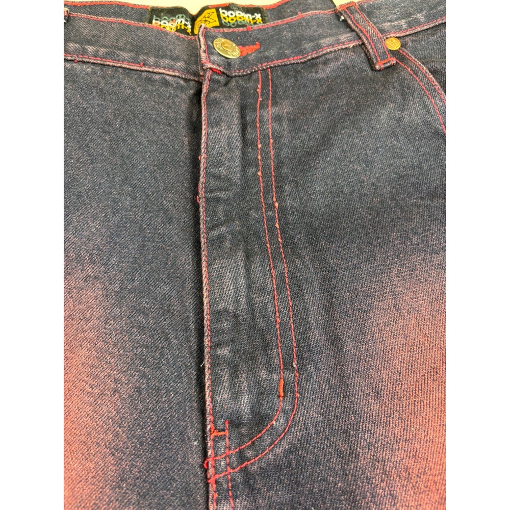 NWT BoomX Vintage Y2K Baggy Denim Jorts Shorts Mens 36 Red Contrast Stitch Fade - Picture 5 of 8